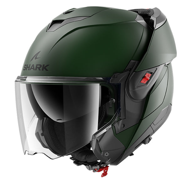 Shark OXO Flip Up Helmet Blank Matt Green - FREE UK Shipping, FREE 365 Day Returns | Moto Central