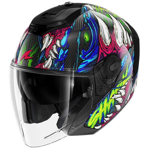 Shark RS Jet Carbon Open Face Helmet Shaytan Carbon / Green / Violet - FREE UK Shipping, FREE 365 Day Returns | Moto Central