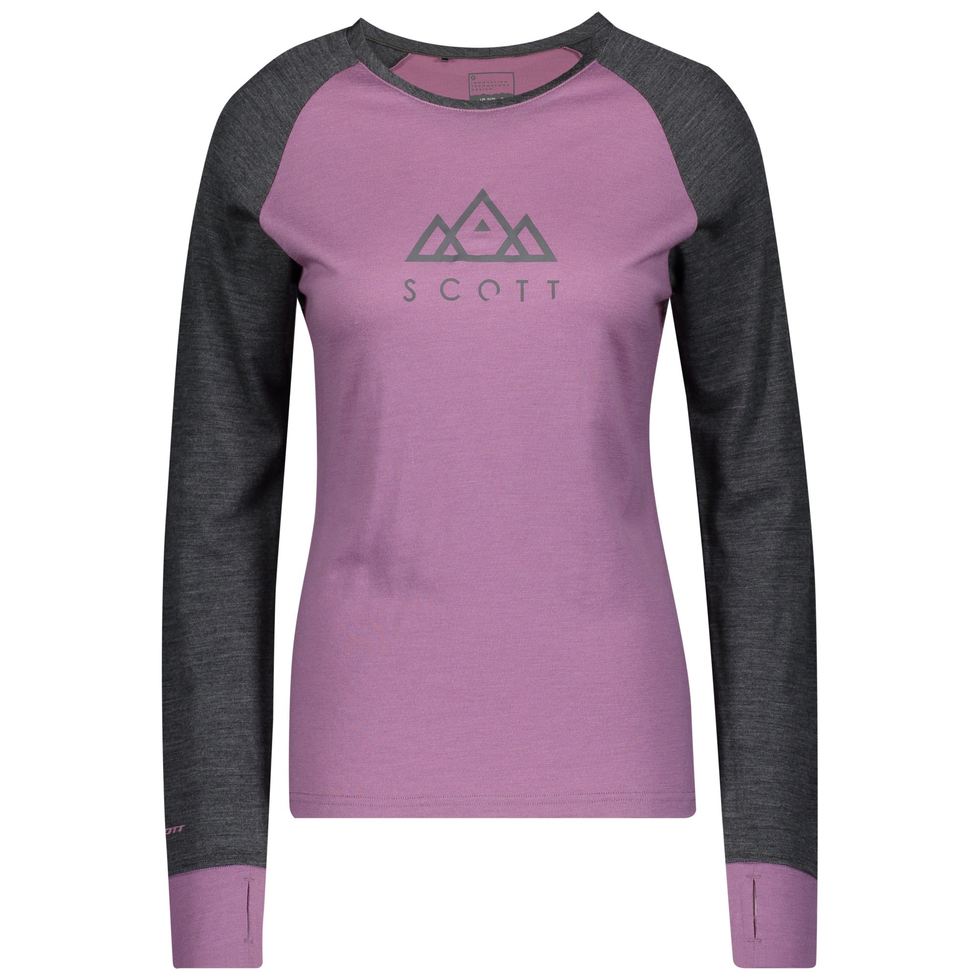 Scott Defined Merino Ladies Long Sleeves Base Layer T-Shirt Dark Grey Melange / Cassis Pink