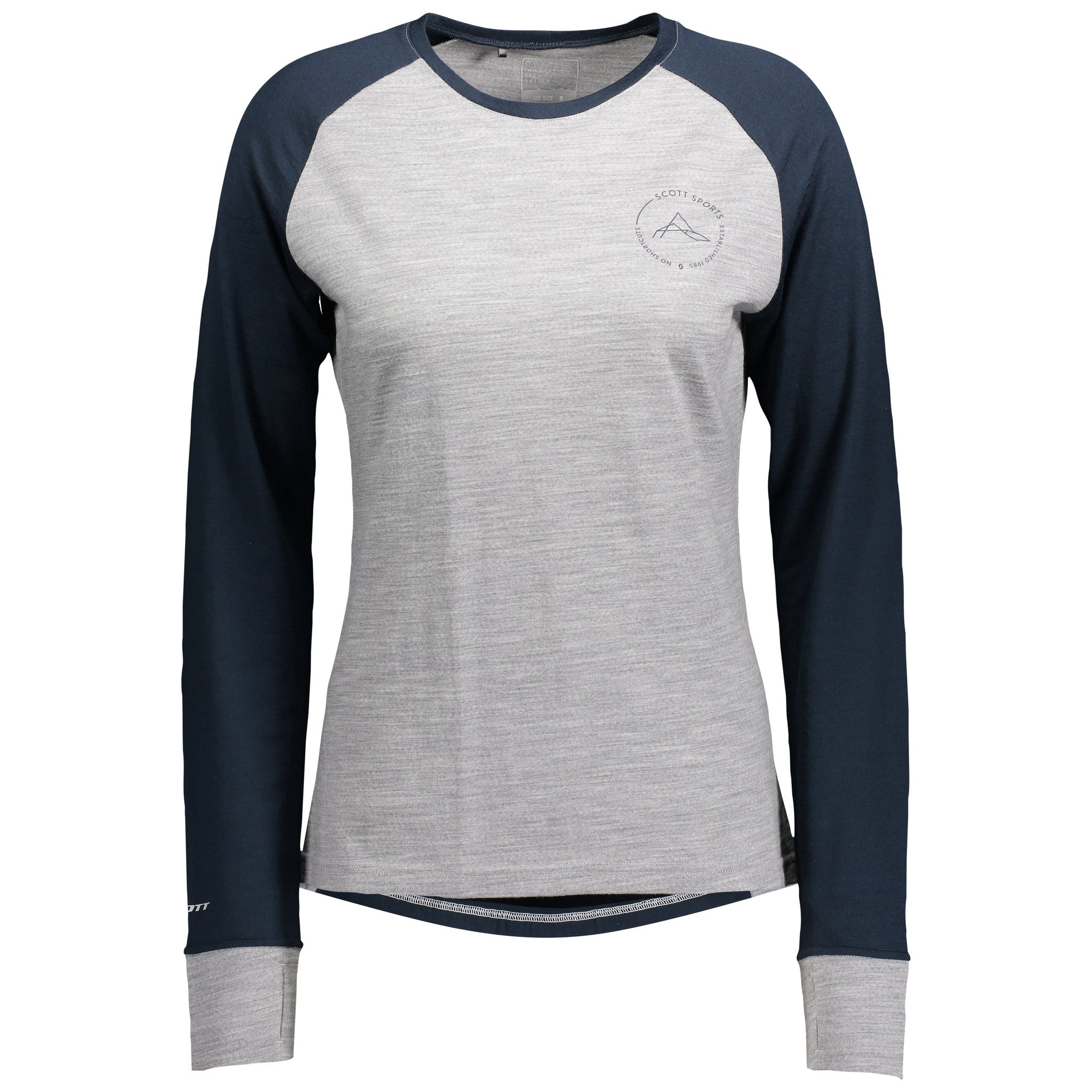 Scott Defined Merino Ladies Long Sleeves Base Layer T-Shirt Dark Blue / Light Grey Melange