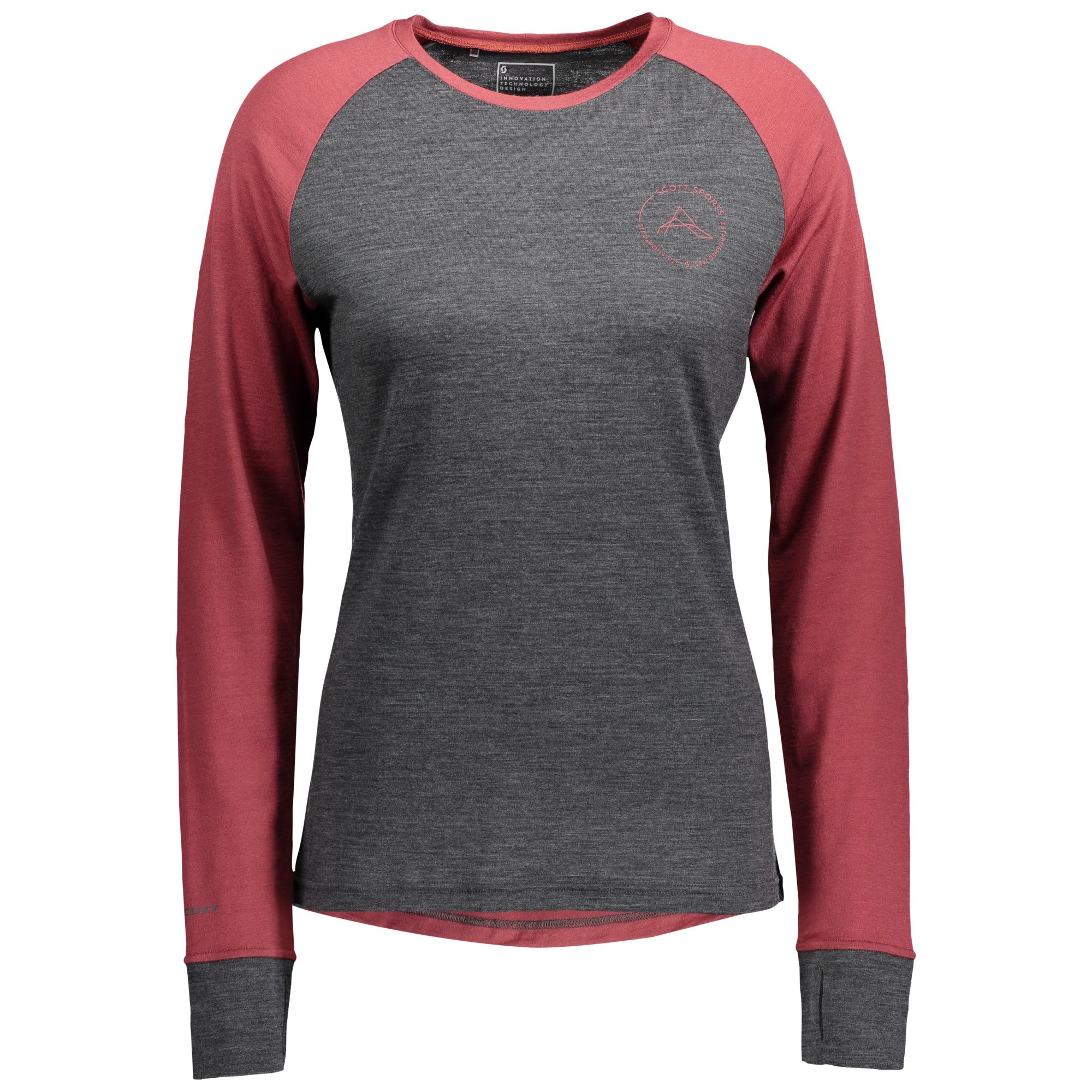 Scott Defined Merino Ladies Long Sleeves Base Layer T-Shirt Ochre Red / Dark Grey Melange