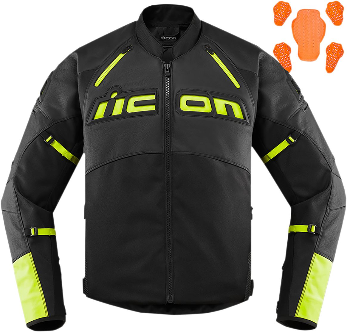 Icon Contra 2 Leather Jacket Black / Hi-Viz Yellow