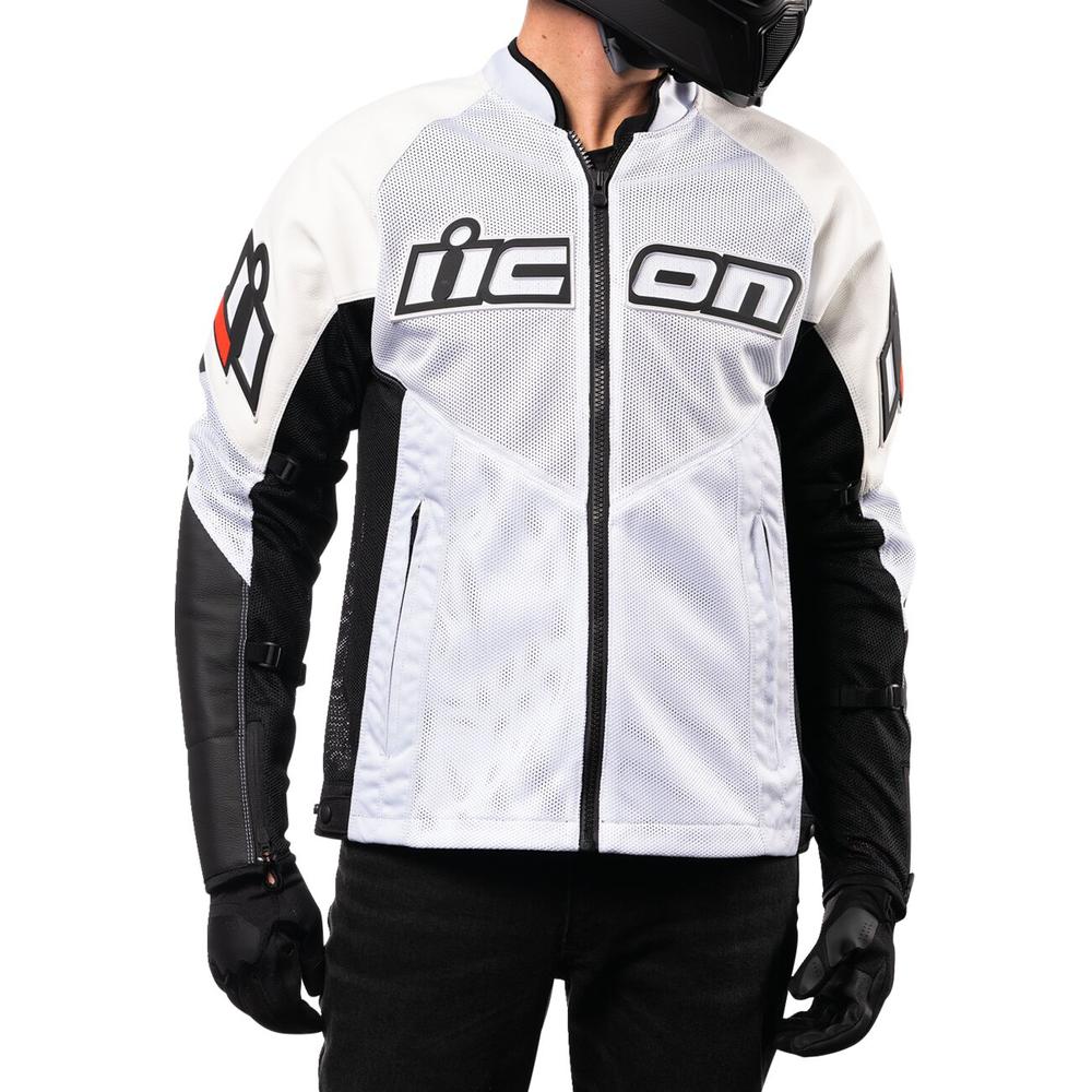 Icon Mesh AF CE Leather Jacket White  - FREE UK Delivery - Moto Central