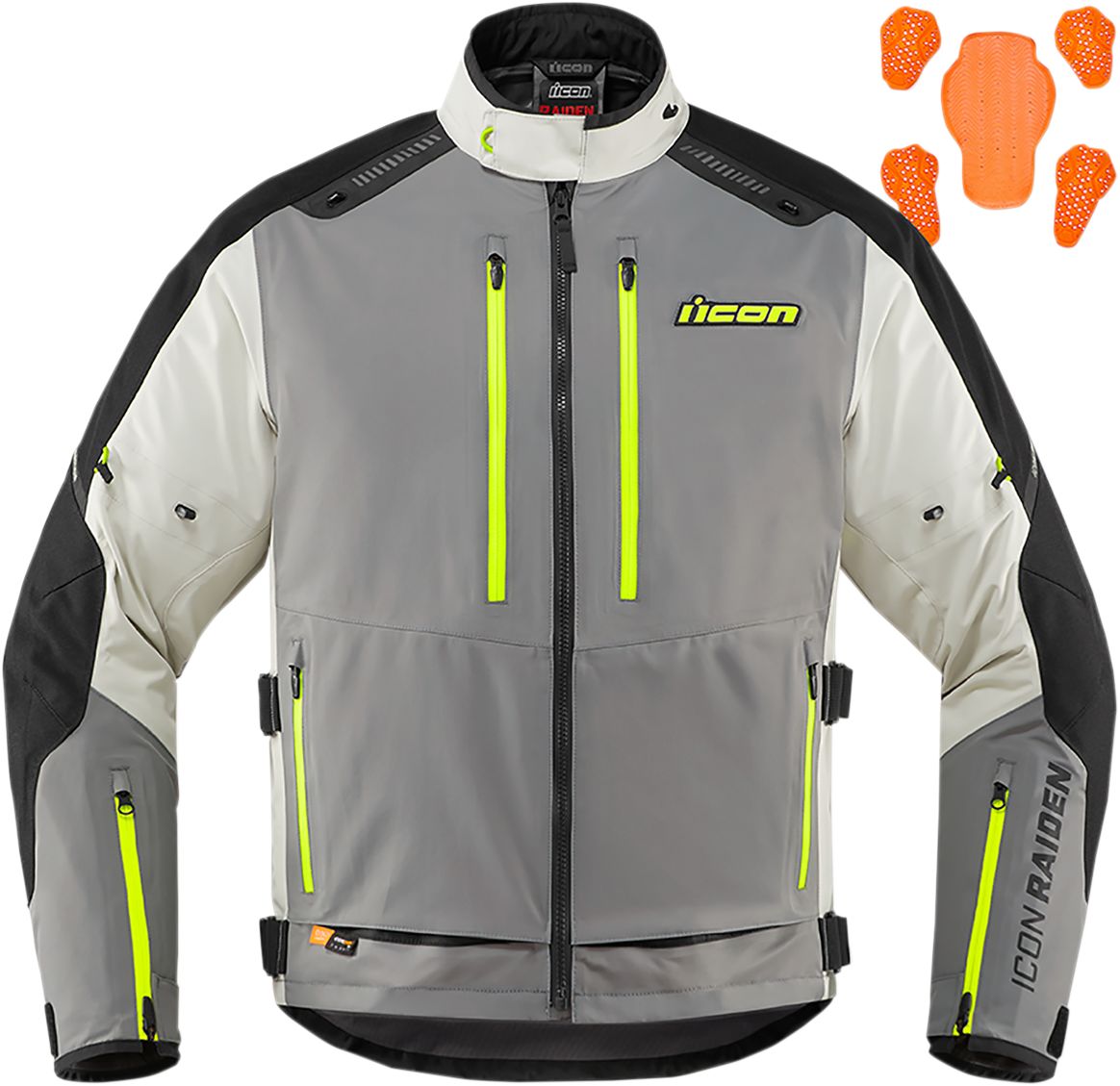 Icon Raiden Textile Jacket Grey / Hi-Viz Yellow