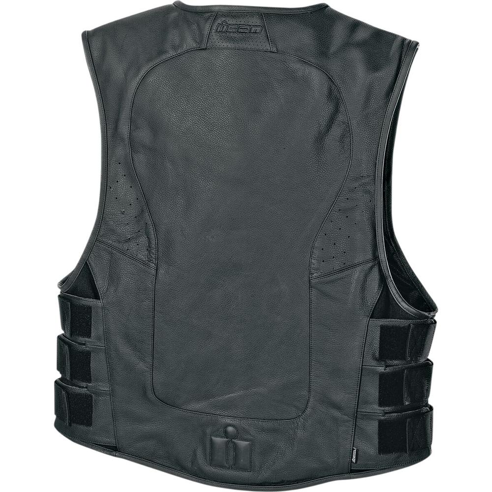 Icon Regulator D3O Stripped Leather Vest Black - FREE UK Shipping, FREE 365 Day Returns | Moto Central