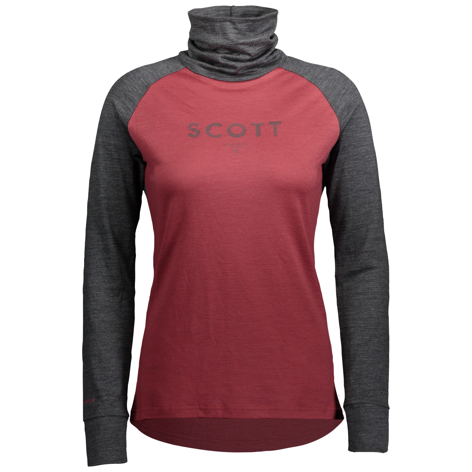 Scott Defined Merino Ladies High Neck Shirt Dark Grey Melange / Ochre Red