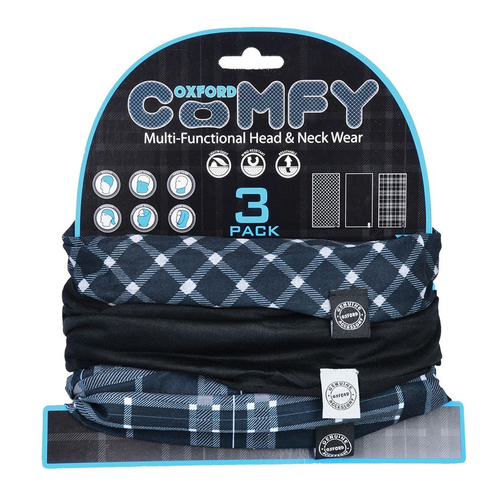 Oxford Comfy Neck Warmer Black / White / Tartan - Pack Of 3