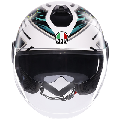 AGV Eteres Ghepard Open Face Helmet White / Black / Green  - FREE UK Shipping, FREE 365 Day Returns | Moto Central