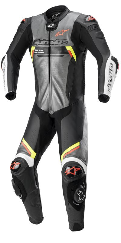 Alpinestars Missile V2 Ignition One Piece Leather Suit Metal Grey / Black / Yellow / Fluo Red