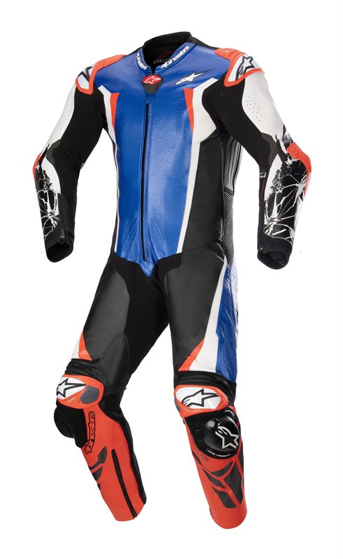 Alpinestars Racing Absolute V2 One Piece Leather Suit Metallic Blue / Black / White / Fluo Red