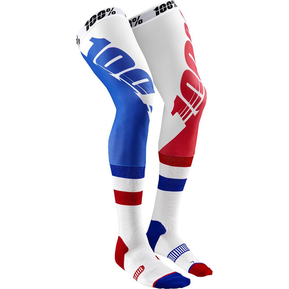 100% REV Knee Brace Performance Moto Socks Blue / Red / White