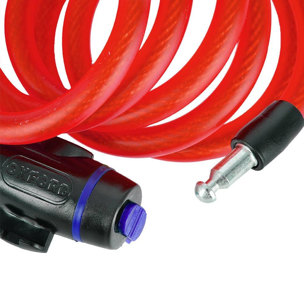 Oxford Cable Lock Red - 1.8m x 12mm - FREE UK Shipping, FREE 365 Day Returns | Moto Central