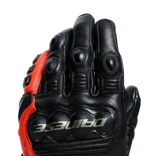 Dainese 4 Stroke 2 Leather Gloves Black / Fluo Red