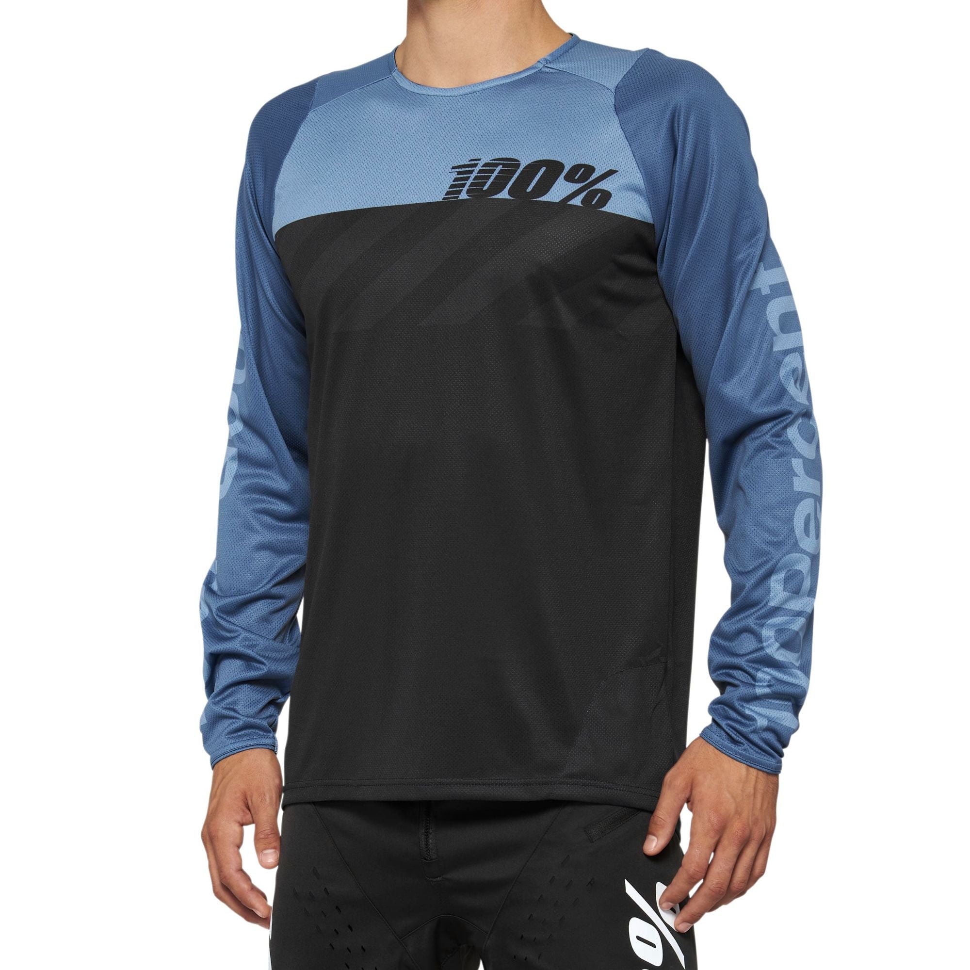 100% R-Core Long Sleeves Jersey Black / Slate Blue - FREE UK Shipping, FREE 365 Day Returns | Moto Central