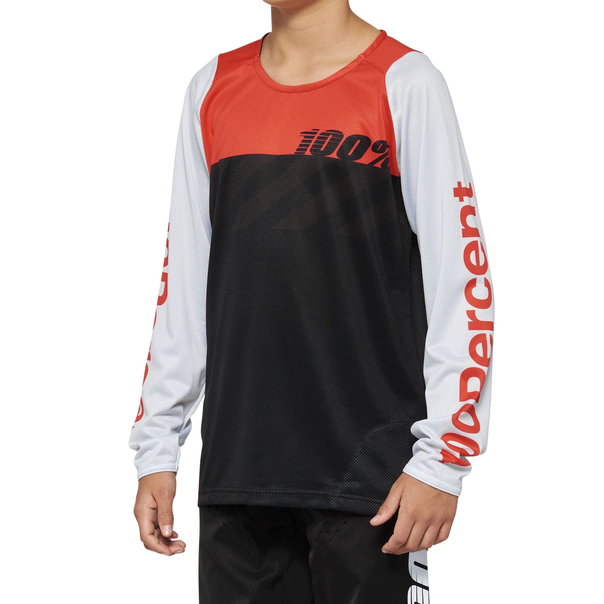 100% R-Core Youth Long Sleeves Jersey Black / Racer Red - FREE UK Shipping, FREE 365 Day Returns | Moto Central