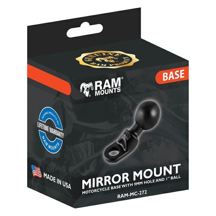 RAM Mounts Mirror 9mm Hole Base With 1" Ball