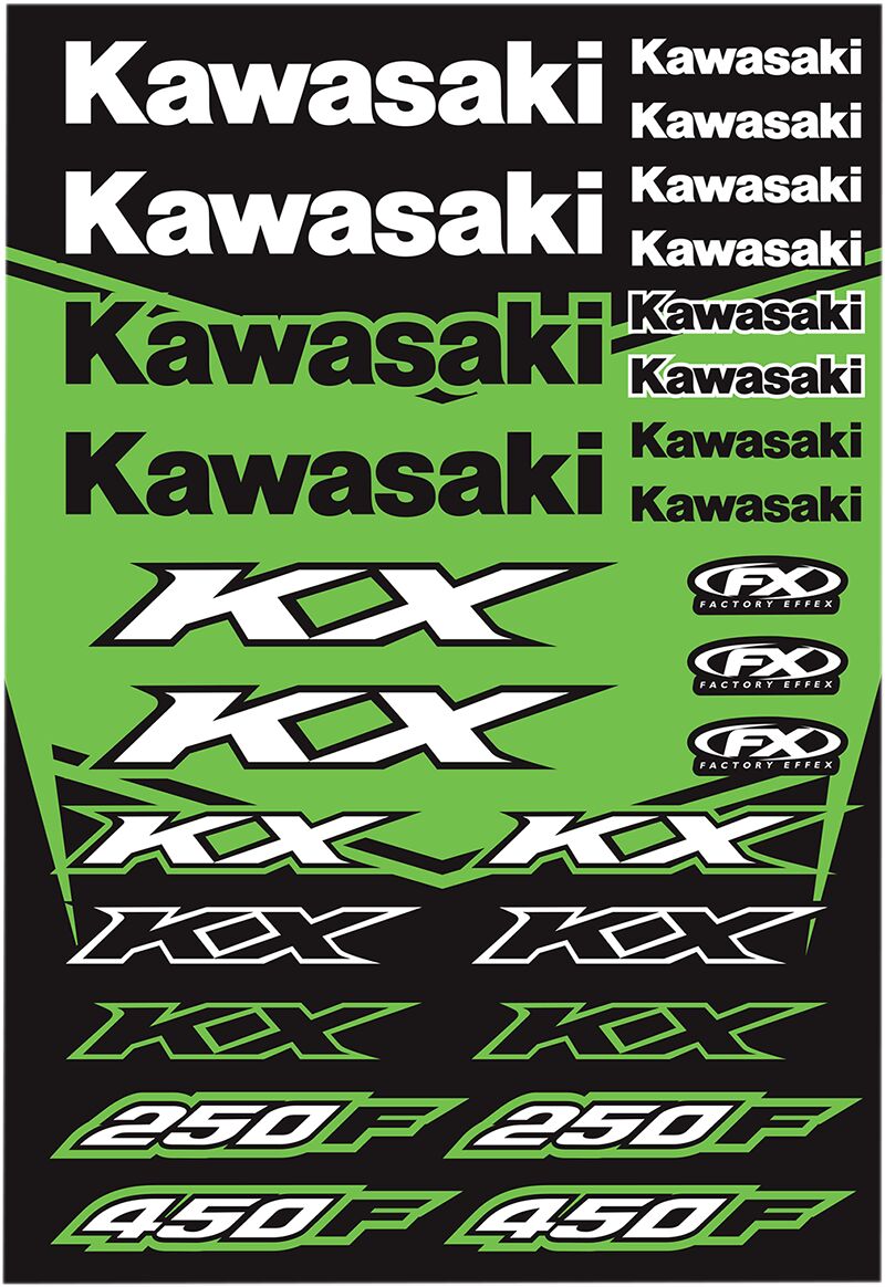 Factory Effex Sticker Sheet Black / Green / White For Kawasaki KX