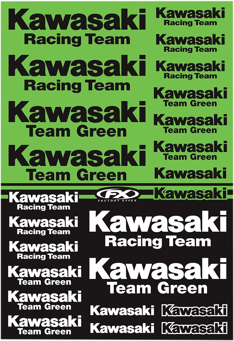 Factory Effex Sticker Sheet Black / Green / White For Kawasaki Racing