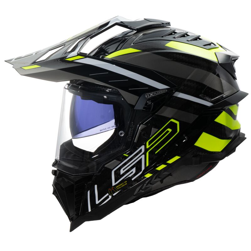 LS2 MX701 Explorer Carbon ECE 22.06 Adventure Edge Gloss Black / Hi-Viz Yellow