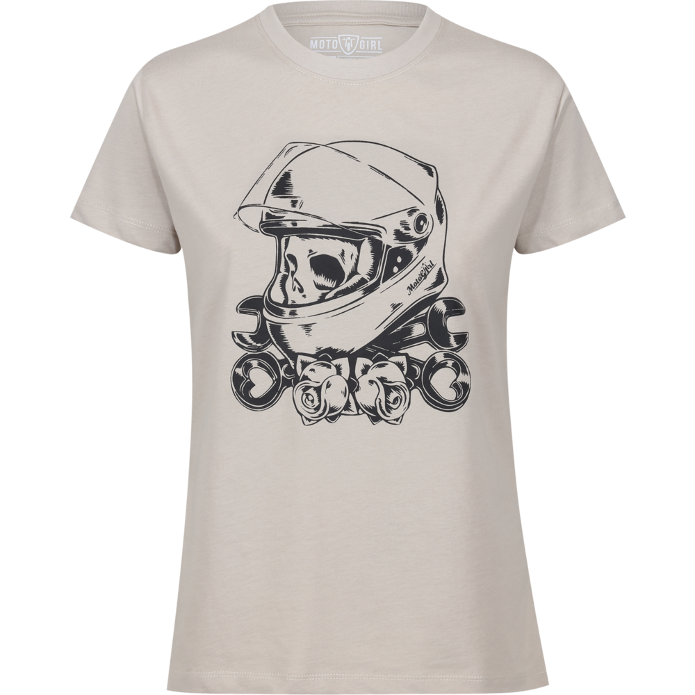 MotoGirl Rose Skull Ladies T-Shirt Sand