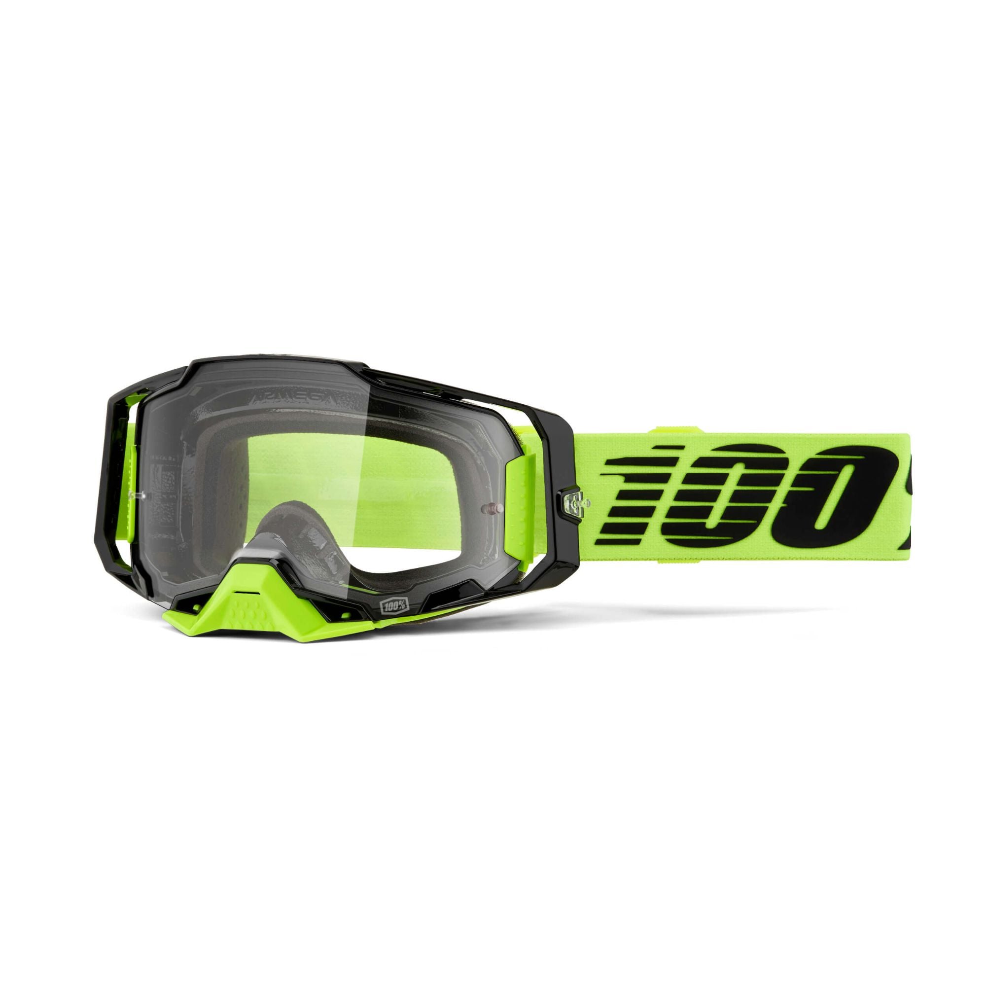 100% Armega Goggles Neon Yellow / Clear Lens - FREE UK Shipping, FREE 365 Day Returns | Moto Central