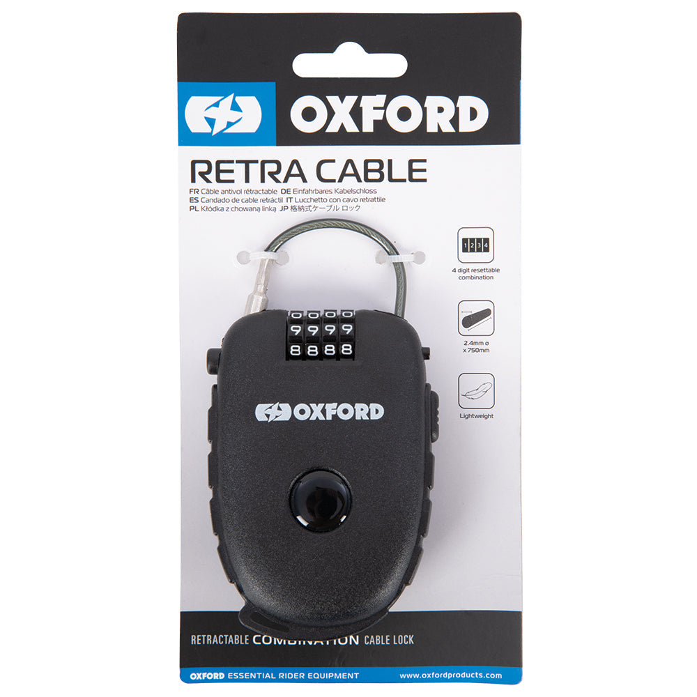 Oxford Retra Lock Cable Black - 75cm - FREE UK Shipping, FREE 365 Day Returns | Moto Central