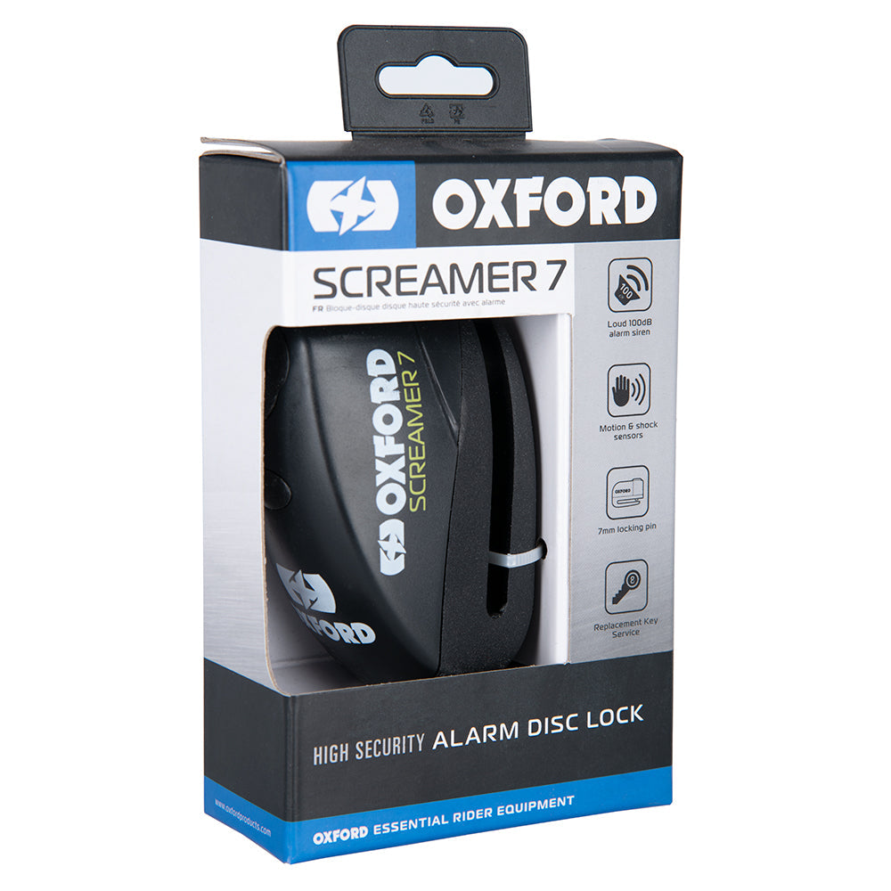 Oxford Screamer7 Alarm Disc Lock Black / Black - FREE UK Shipping, FREE 365 Day Returns | Moto Central