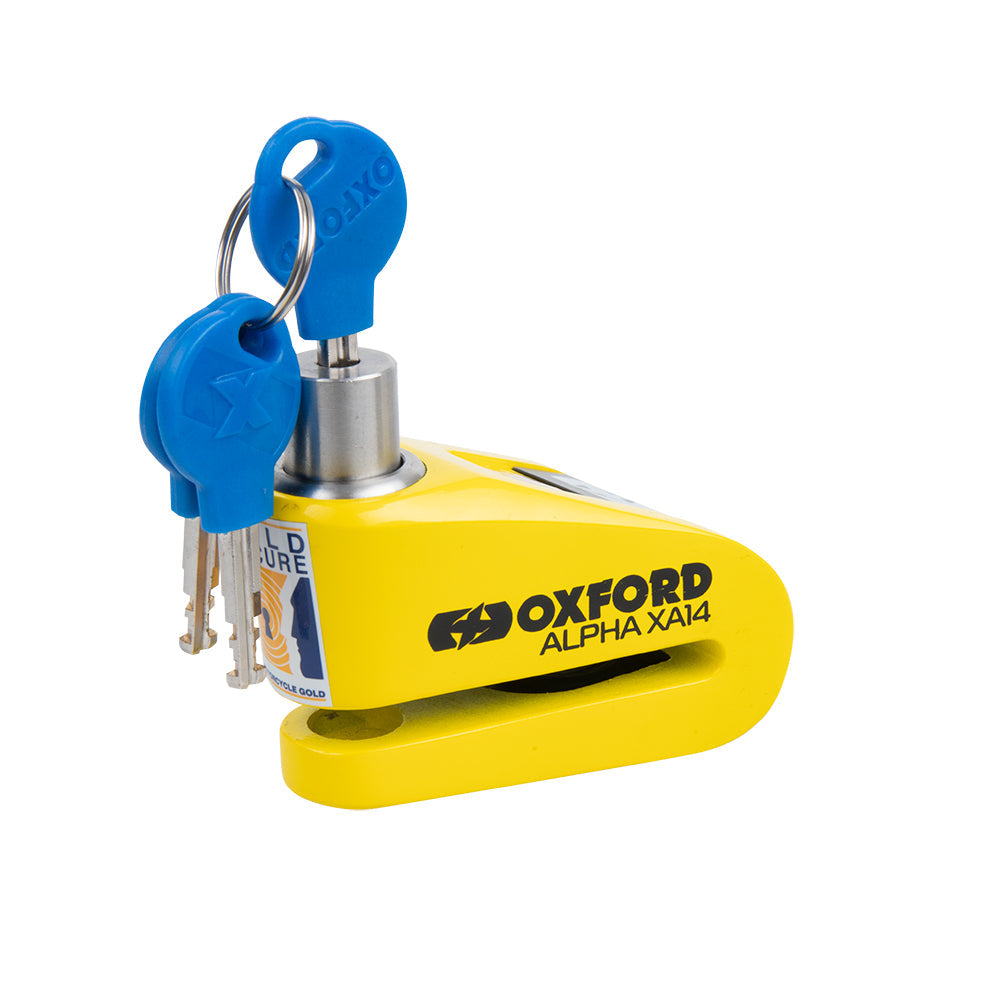 Oxford Alpha XA14 Alarm Disc Lock Yellow / Black - FREE UK Shipping, FREE 365 Day Returns | Moto Central