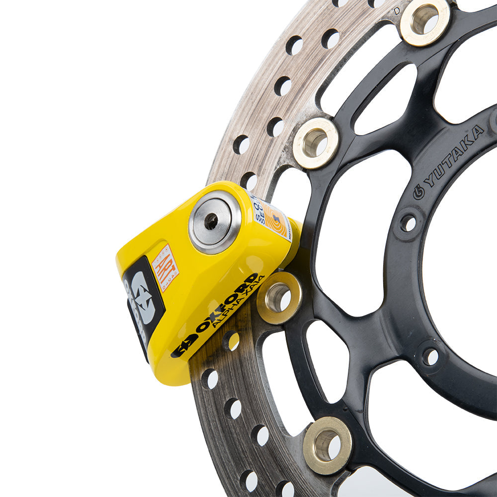 Oxford Alpha XA14 Alarm Disc Lock Yellow / Black - FREE UK Shipping, FREE 365 Day Returns | Moto Central