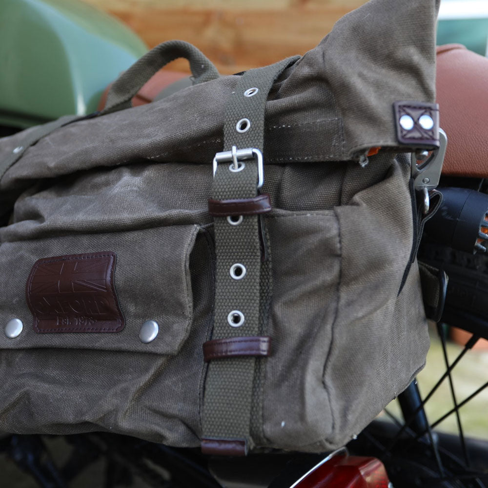 Oxford Heritage Pannier Bag Khaki - 40 Litres - FREE UK Shipping, FREE 365 Day Returns | Moto Central