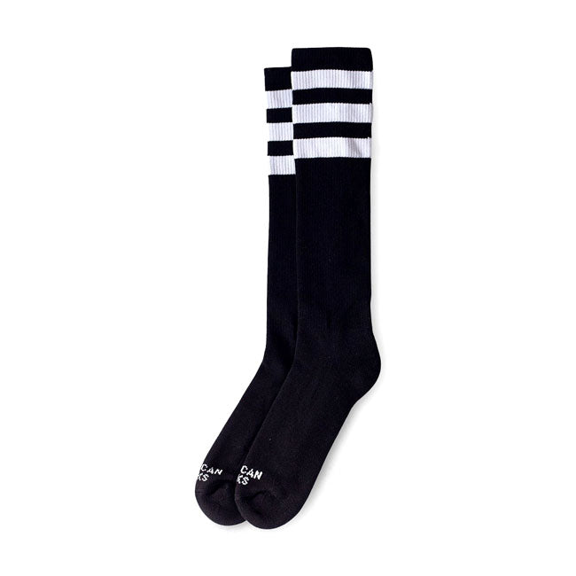 American Socks Knee High Back In Black Socks Triple White Striped