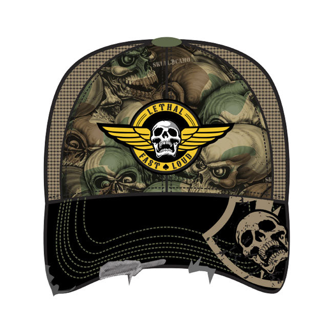 Lethal Threat Men's Trucker Hat Army Skull Camo