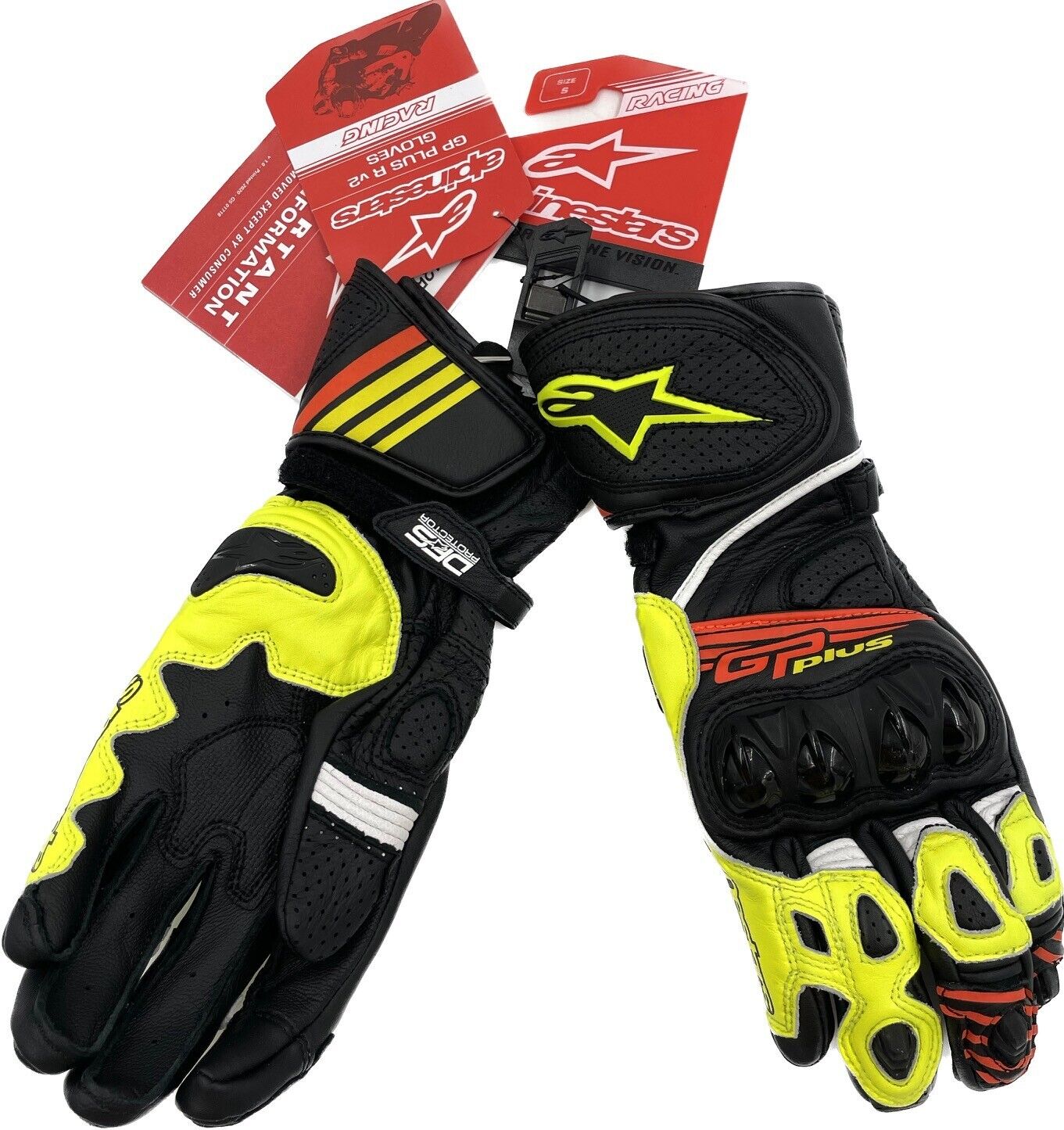 Alpinestars GP Plus R V2 Leather Gloves Black / Fluo Yellow / Fluo Red - FREE UK Shipping, FREE 365 Day Returns | Moto Central