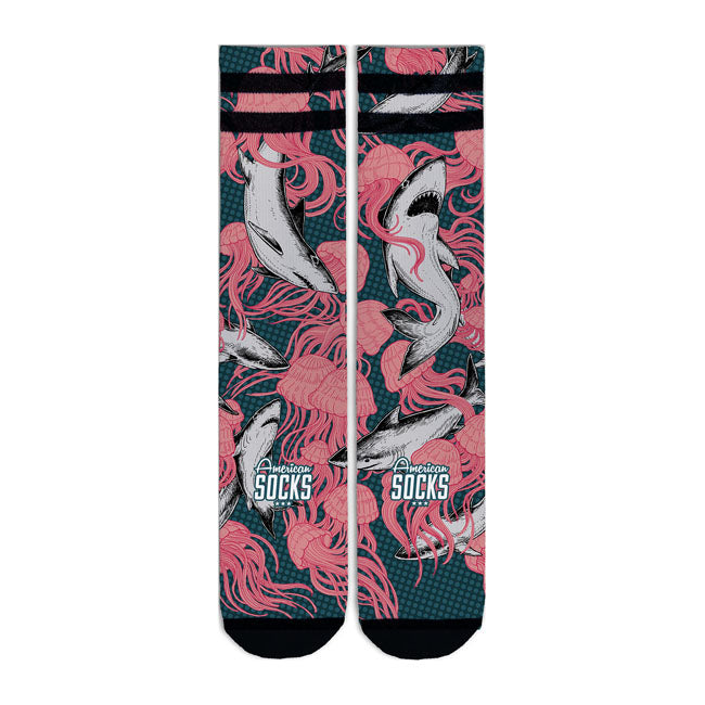 American Socks Signature Shark Attack Socks Double Black Striped  - FREE UK Delivery - Moto Central