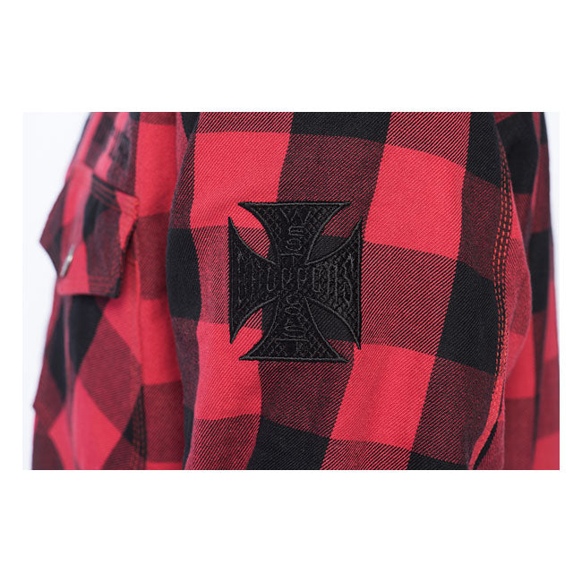 West Coast Choppers Dominator Riding Flannel Shirt Red / Black CE Approved  - FREE UK Delivery - Moto Central