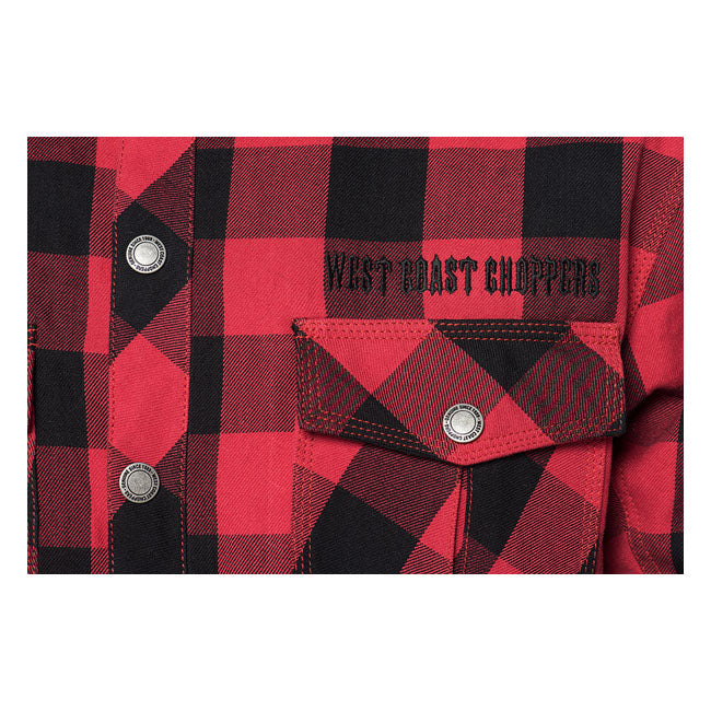 West Coast Choppers Dominator Riding Flannel Shirt Red / Black CE Approved  - FREE UK Delivery - Moto Central