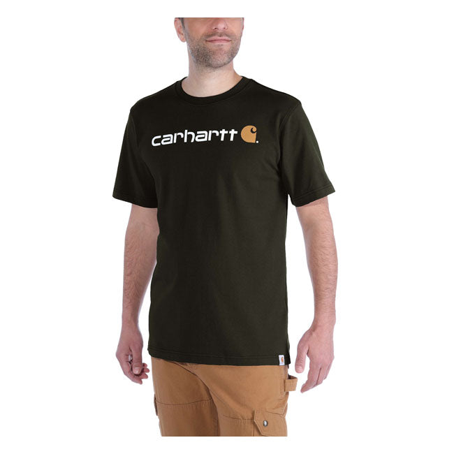 Carhartt Core Logo Short Sleeves T-Shirt Peat - FREE UK Shipping, FREE 365 Day Returns | Moto Central