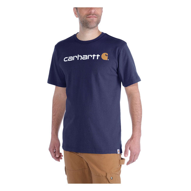 Carhartt Core Logo Short Sleeves T-Shirt Navy - FREE UK Shipping, FREE 365 Day Returns | Moto Central