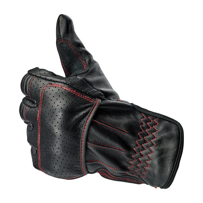 Biltwell Borrego Gloves Black / Redline CE Approved - FREE UK Shipping, FREE 365 Day Returns | Moto Central