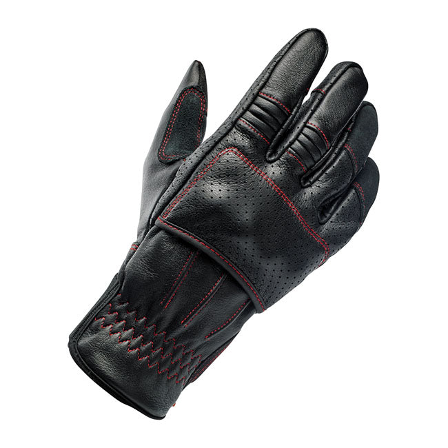 Biltwell Borrego Gloves Black / Redline CE Approved - FREE UK Shipping, FREE 365 Day Returns | Moto Central