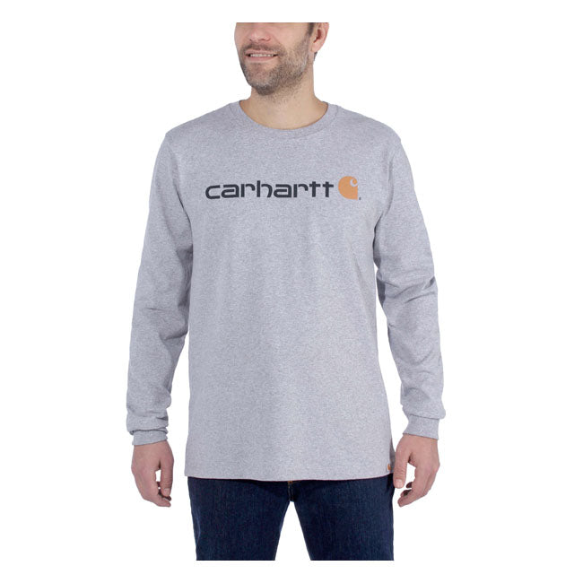 Carhartt Long Sleeves T-Shirt Core Logo Heather Grey - FREE UK Shipping, FREE 365 Day Returns | Moto Central