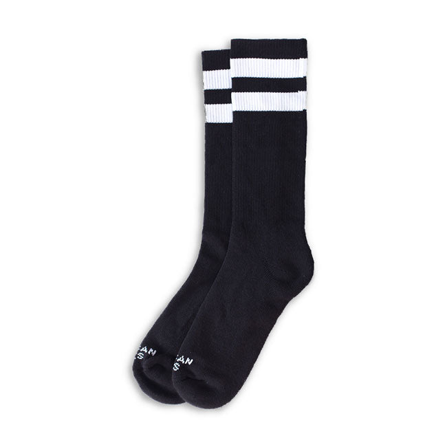 American Socks Mid High Back In Black I Socks Double White Stripe