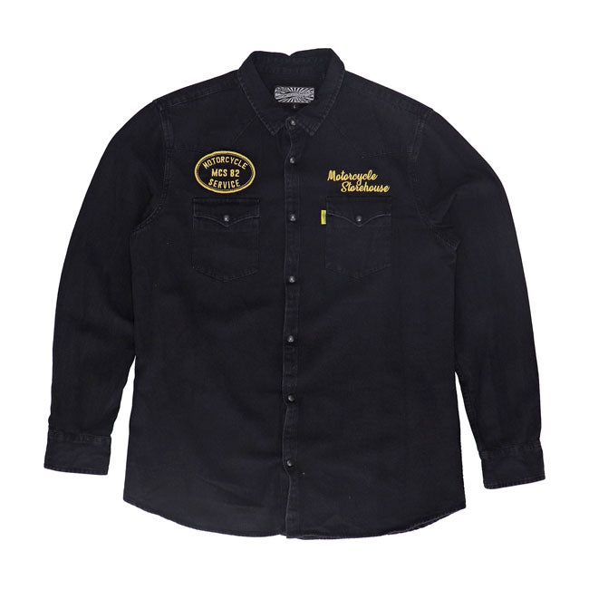 Motorcycle Storehouse Crew Denim Shirt Male Black