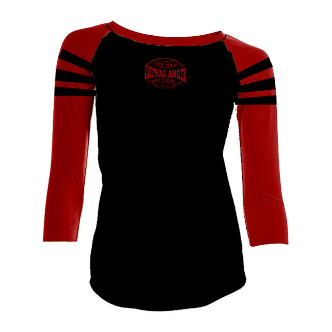 Lethal Threat Built To Thrill Raglan Sleeves Ladies Shirt Black / Red - FREE UK Shipping, FREE 365 Day Returns | Moto Central