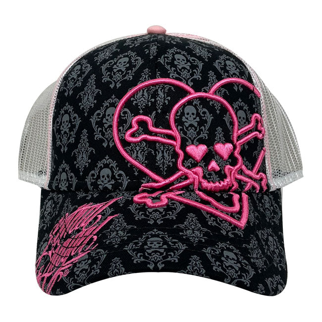 Lethal Threat Heart Skull Female Trucker Cap Black / Pink