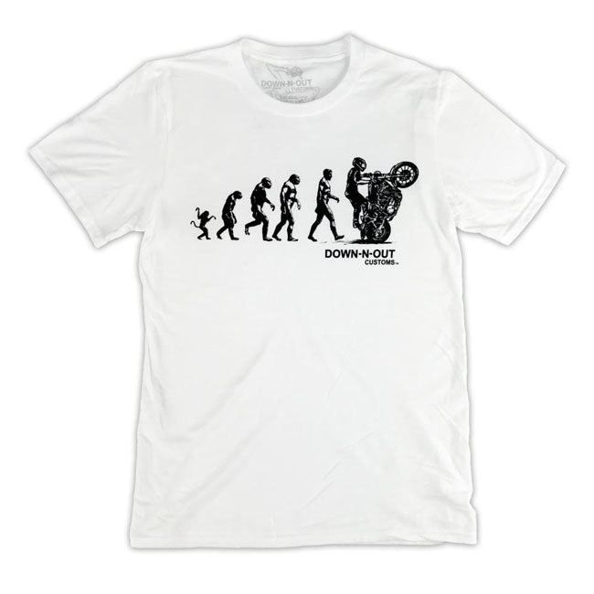 Down-N-Out Biker Evolution T-Shirt White - FREE UK Shipping, FREE 365 Day Returns | Moto Central