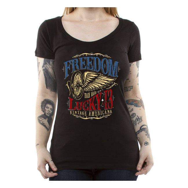 Lucky 13 Freedom Wheel Ladies T-Shirt Black