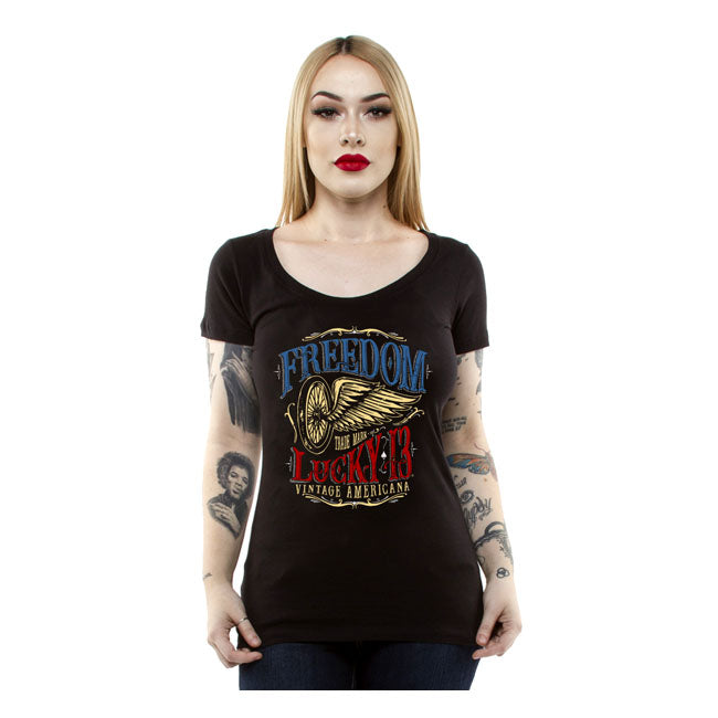 Lucky 13 Freedom Wheel Ladies T-Shirt Black