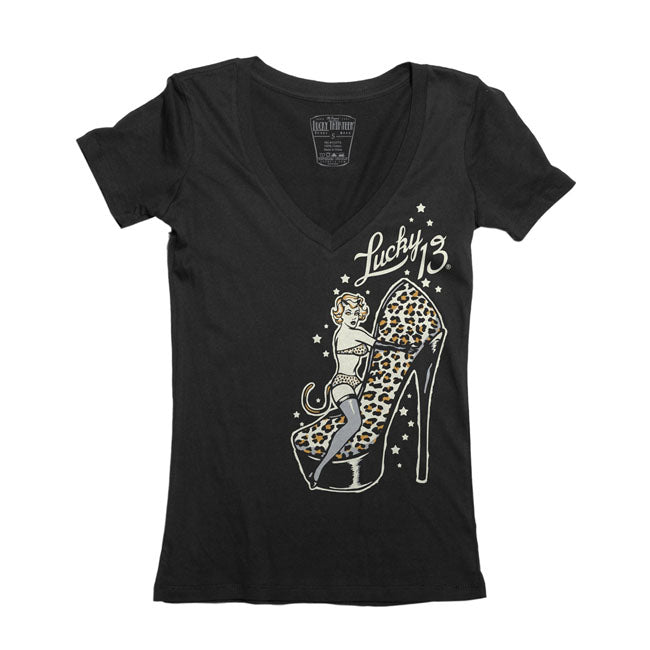 Lucky 13 Cat Heels Ladies T-Shirt Black