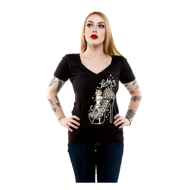 Lucky 13 Cat Heels Ladies T-Shirt Black